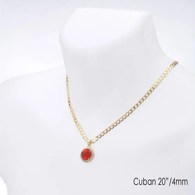 Pingente masculino hip hop rubi vermelho CZ 20"/22" conjunto de colar corrente cubana CP 220 G - Imagem 1 de 2