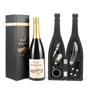 Wine Opener Gift Set - Wine Bottle Accessory Kit Corkscrew Opener, Stopper, - Picture 1 of 7