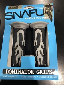 SNAFU Dominator Bicycle Grips Color Black Brand New BMX. Flame Emblem. Textured - Picture 1 of 2
