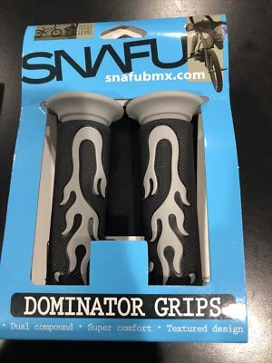 SNAFU Dominator Bicycle Grips Color Black Brand New BMX. Flame Emblem. Textured - Image 1 of 2