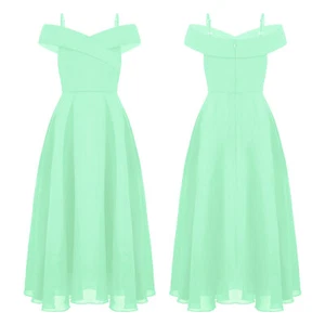 Kids Girls Gown A-Line Dress Evening Chiffon Swing Clothes Event Birthday Prom - Picture 1 of 63