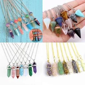 Natürliche Edelstein-Halskette Chakra-Stein-Energie-Heilkristall Mit Kette❥ K - Bild 1 von 58