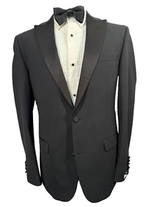 BAR III Mens Black SLIM FIT TUX TUXEDO Wool FORMAL Sport Coat Blazer Jacket 40R - Picture 1 of 9