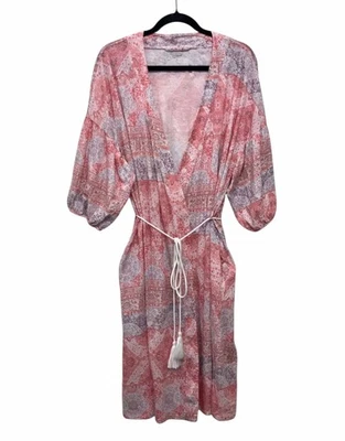 Халат азиатский с запахом из органического хлопка Garnet Hill легкий с цветочным принтом женский размер M - Изображение 1 из 4