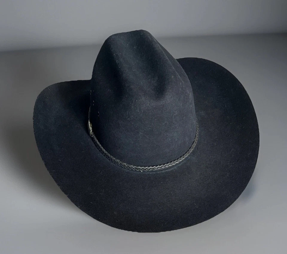 Sombrero de Vaquero Rodeo King RCC Western Stores 3X Fieltro de Lana Negro Borde Trenzado Talla 7 Foto 1 de 4