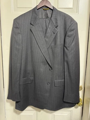 Traje De Colección Hart Schaffner Marx Para Hombres 52L Gris Oscuro Lana A Rayas 2 Botones Foto 1 de 4
