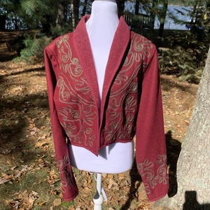 De Colección Nueva Chaqueta Recortada Identidad Bolero Mujer Talla L Borgoña Rojo Bordado Lana - Imagen 1 de 12
