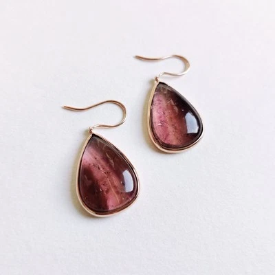 Серьги-капли из розового золота 14 карат с натуральным розовым турмалином 24,77 карата - Изображение 1 из 4