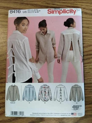 8416 Simplicity Sewing Pattern Misses' Shirts with Back Variations, New - Image 1 of 4