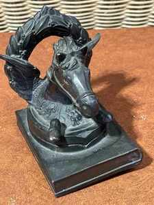 Pegaso Cabeza de Caballo Bronce Fin de Libro Corona Alada Ecuestre Dañada - Imagen 1 de 11