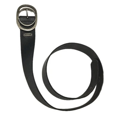 Cinturón de cuero Fossil para mujer talla mediana negro plateado hebilla preppy clásico 1,75" Foto 1 de 4