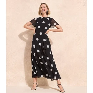 Loft gepunktetes Volant Maxikleid Damen S/M gepunktet Flatterärmel romantisch  - Bild 1 von 16