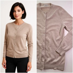 Jennie Liu 100 % Kaschmir Haferflocken Knopfleiste Strickjacke Pullover Größe Medium - Bild 1 von 14