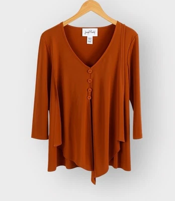 Joseph Ribkoff Flowy Popover Top Chestnut Brown Size 10 Stretch Knit Old Money - Image 1 of 4