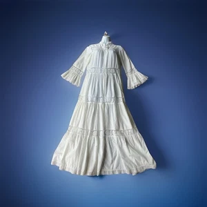 Vestido de encaje campesino vintage David marrón boho para mujer talla pequeña - Imagen 1 de 9