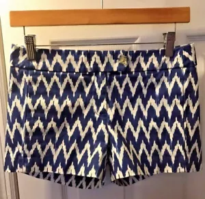 J.CREW Ikat Shorts Printed Chino 3" Flat Front Blue White Geo Sz 00 #37569 - Picture 1 of 5