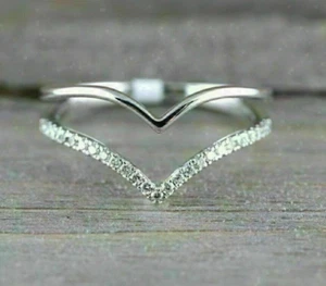 0,23 kt simulierter Diamant Doppel V-förmiger Jubiläum Bandring 925 Silber - Bild 1 von 4
