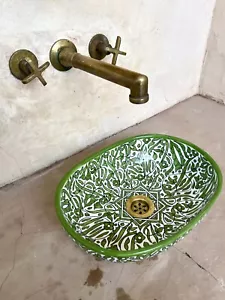30cm / 11.8  in, Ceramic Sink for Bathroom & Kitchen, Oval Green Arabesque Sink - Picture 1 of 5