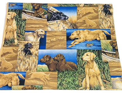 Labrador Retrievers Yellow Black Brown Hunting Heavy Fabric 59”X 44” 1 Yd & 23” - Image 1 of 4