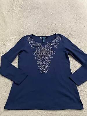 Blusa Henley Karen Scott Mujer Cuentas Manga Larga Azul Marino Talla S Foto 1 de 4