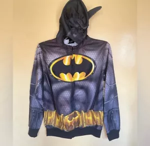 Batman Hoodie with Mask Adult Unisex Size Large Zip Front Logo Costume Jacket - Picture 1 of 5