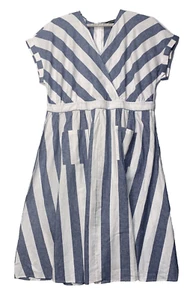 Ashley Stewart Maxi Dress Plus Sz 26 Stripe Blue & White Pockets Cottagecore NWT - Picture 1 of 11