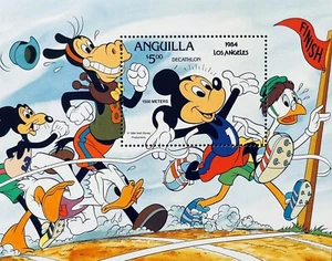 ANGUILLA 1984 LA SUMMER OLYMPICS DECATHALON DISNEY STAMPS S/S W/O RINGS MNH - Picture 1 of 1