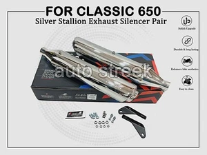 For Royal Enfield Classic 650 Silver Stallion Exhaust Silencer Pair, Polished - Picture 1 of 13