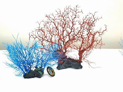 Red and Blue Aquarium Sea Fan Decor Ornament 2 pc/IMPERFECT WYSIWYG 14" - Image 1 of 3