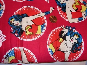 Wonder Woman Logo DC Comics Red Cotton Fabric 1 Yard 36x44 Sewing Quilt crafts - Picture 1 of 2
