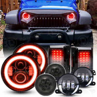 2007-2018 For Jeep Wrangler JK JKU Combo Led Halo Headlight Tail Fog Turn Lights - Image 1 of 4
