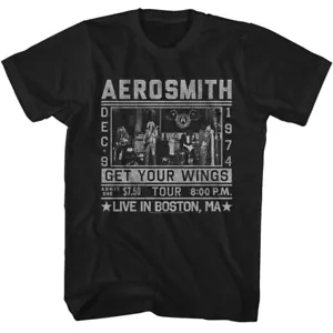 T-shirt uomo Aerosmith Live In Boston Get Your Wings 1974 rock band musica merchandise - Foto 1 di 5