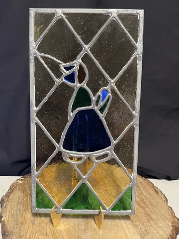 Stained Glass Window Dutch Design Woman 12.5” Tall 6 3/4 Wide Cover