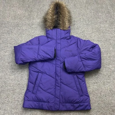 Chaqueta para mujer Columbia Lay D Down II púrpura Omni Heat XS capucha de piel sintética Foto 1 de 4