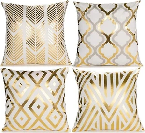 Pillow Covers 18x18'' Set of 4 Gold foil Throw Pillowcases w1256 - Picture 1 of 9