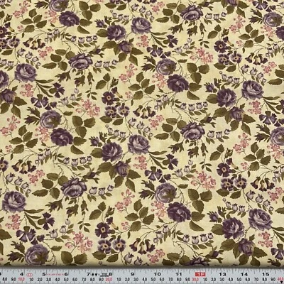 Devon Rose by April Cornell Moda Purple Florals Cotton Fabric Remnant 15" x 44" - Image 1 of 2