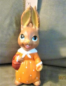 Ceramic Girl Bunny with Basket Vintage from Korea Orange Dress - Picture 1 of 11