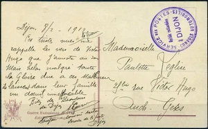 FRANCE CARTE POSTALE CACHET BLEU SERVICE DES POSTES CONVOIS AUTOMOBILES DIJON - Picture 1 of 2