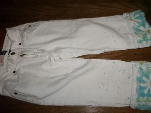 GAP KIDS CAPRI PANTS SIZE 7 REG BEADS FLORAL CUFF BEACH WEAR WHITE AQUA BLUE - Picture 1 of 6