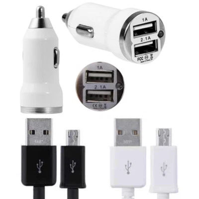1M 2M 3M Micro USB Cable + Dual Car Charger for Samsung Galaxy A5 A3 J1 J3 J5 - Image 1 of 4