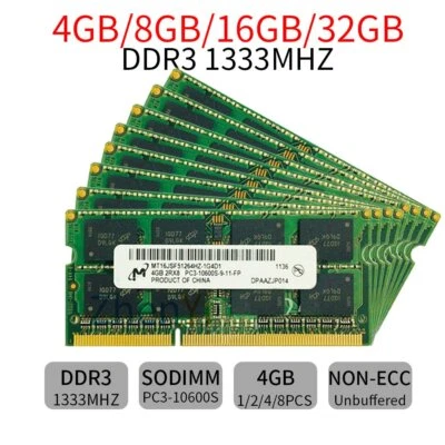 32GB 16GB 8GB 4GB PC3-10600 DDR3 1333mhz SODIMM Laptop Memory For Micron LOt UK - Image 1 of 4