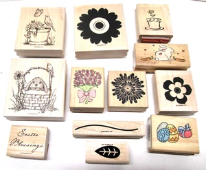 12 statuine timbro gomma montate su legno nuove assortite - Foto 1 di 2
