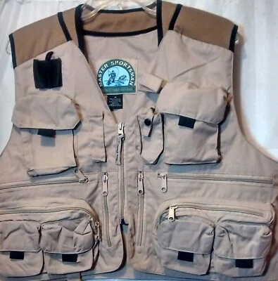 Chaleco de pesca de caza Master Sportsman con cremallera talla mediana resistente equipo bronceado al aire libre  Foto 1 de 4