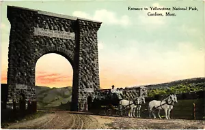 YELLOWSTONE POSTKARTE, EINGANG YELLOWSTONE PARK GARDINER, Montana C.T. & co. - Bild 1 von 2