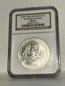 2006 P Ben Franklin Founding Father Silver Dollar NGC MS70 Coin - Picture 1 of 2