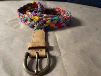 Tela de algodón trenzada multicolor guatemalteca ribete de cuero marrón para mujer LG Foto 1 de 3