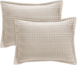 100% Cotton Ruffle Waffle Pillow Shams King Size, 2 Pack 20" X 36" Soft Skin-Fri - Picture 1 of 12