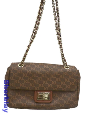 Bolso de Hombro Karl Lagerfeld Paris Monograma Marrón Cadena Correa Logo Lona Foto 1 de 4