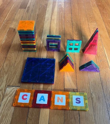 Playmags 55 Piece Magnetic Tiles Building Blocks Magnet Tiles for Kids Fun! - Image 1 of 2