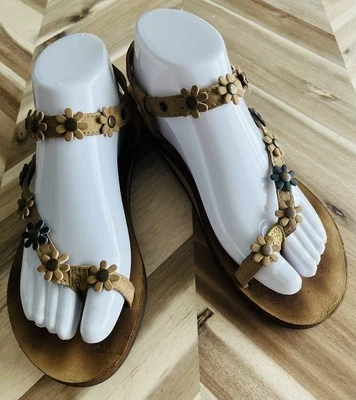 RAINBOW Women's Delila Brown Toe Loop Flower Strap Leather Sandals Size 8 - Image 1 of 4